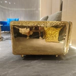 Artistic Luxury Living Room Sofa Set with Hand-Hammered Gold Stainless Steel Frame & Pleated Velvet Upholstery